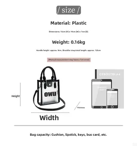 Detailed size chart for the transparent jelly bag with precise dimensions and reference items