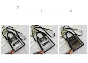 Three mini jelly bags in transparent, frosted, and tinted PVC with leather handles
