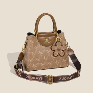 Fashionable brown bucket bag with horse pattern and wide strap for women by ZUOKAYI