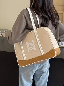Large Capacity Color Block Tote Bag For Women Minimalist Nylon Cloth Shoulder Bag Travel Commuter Bag With Logo