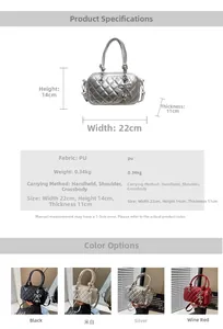 Detailed size chart and multi-color options for the quilted crossbody bag with heart charm