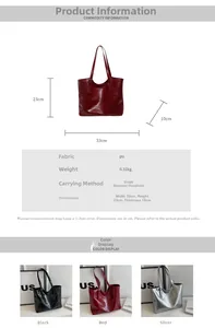Detailed size chart and specifications for the large capacity PU leather tote bag