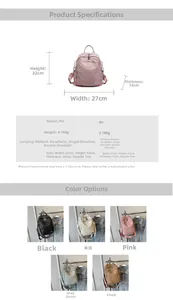 Tableau des tailles et options de couleurs du sac à dos en cuir PU souple pour femmes