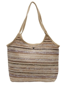 Summer striped straw woven tote bag with shoulder straps and metal magnetic closure