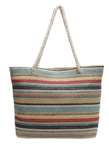 Sac fourre-tout en paille à rayures colorées avec poignées en corde pour l'été