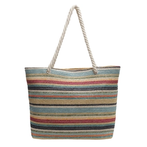 Colorful striped straw woven tote bag with cotton rope handles for beach and daily commute