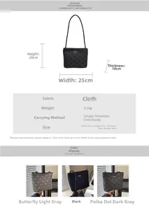 Spécifications détaillées et vue rapprochée du sac seau en toile avec dimensions