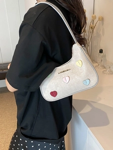 Women Fashion PU Leather Denim Contrast Color 3D Heart Underarm Bag Casual Crossbody Shoulder Bag With Adjustable Strap