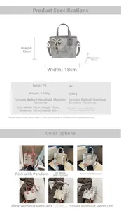 Detailed size chart and specifications for butterfly print PU leather mini bucket bags
