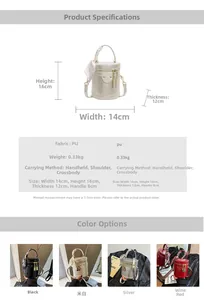 Detailed size specifications for the vintage PU leather bucket bag with silk scarf accessory