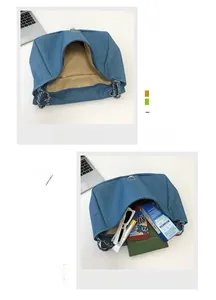 Vue intérieure du grand sac cabas en denim montrant sa capacité pour les essentiels