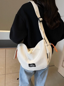 Sac À Épaule Femmes Grande Capacité Toile Mode Streetwear Sac Bandoulière Forme De Dumpling Pour École Quotidien Sac Hobo Tendance Forme Lune