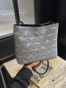 Sac fourre-tout rétro en toile grise avec tulle à pois et détail de nœud argenté