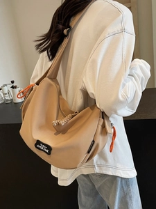 Sac bandoulière en toile grande capacité café chaud avec détails cordon orange