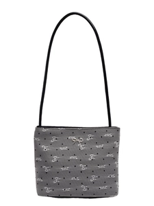 Sac sous le bras gris chic avec motifs papillons en dentelle et noeud en métal argenté
