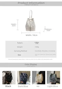 Detailed size chart of the tweed drawstring bucket bag showing 22cm height and 18cm width