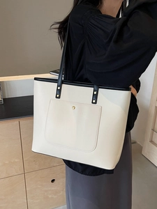 Women Large Capacity PU Leather Tote Bag Fashion Contrast Color Shoulder Bag Simple Commuter Student Daily Handbag