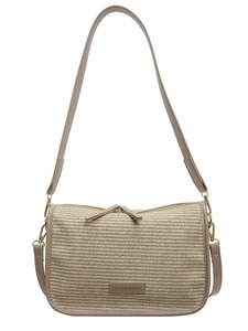 Fashion woven crossbody bag with beige texture and adjustable shoulder strap for women