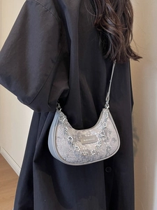 Sac Hobo Femme Vintage Français en Jacquard Sac sous le Bras Floral Avec Chaîne en Métal Fleur Sac à Bandoulière