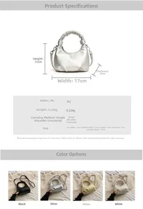 Detailed size chart and specifications for the pleated cloud handbag in four colors