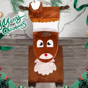 Christmas reindeer toilet seat cover set with mat and tank lid for bathroom holiday decor