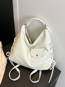 Sac cabas tissé blanc crème avec bretelles polyvalentes et cordons de serrage sur les côtés