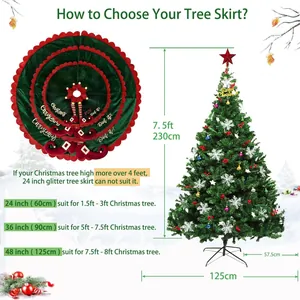 Gonna per albero di Natale rossa e verde con gambe da elfo e tabella delle taglie neve