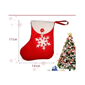 Christmas stocking decoration with white snowflake and red button 17cm by 14cm