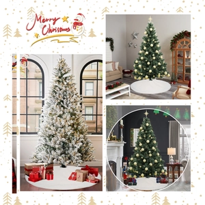 Detalle de la falda para árbol de Navidad en piel sintética blanca con decoración acogedora