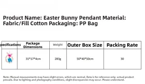 Detailed size and weight chart for the plush Easter bunny door hanging decoration