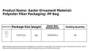Detailed specifications for the light-up Easter rabbit ear hanging decoration in polyester