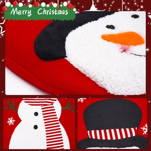 Detailed view of Christmas toilet cover featuring snowman embroidery and plush fabric texture