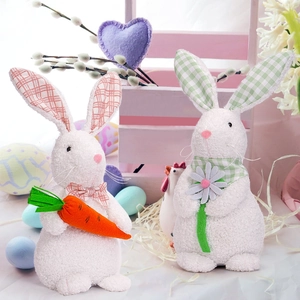Standing Easter bunny figurines set with carrot and flower for home holiday decor