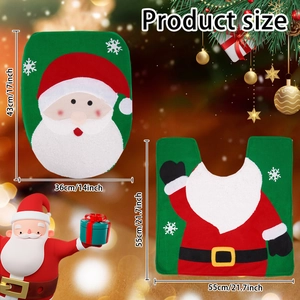 Detailed size chart for Christmas Santa toilet lid cover and U-shaped bathroom mat set