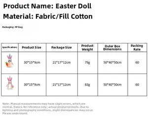 Detailed size chart for Easter bunny gnomes showing dimensions of 30cm in height