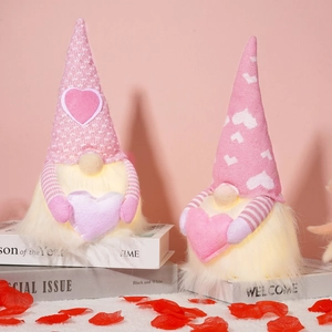 Illuminated Valentine's Day gnomes with glowing hearts on pink background decorative gift