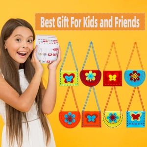 Detailed set of 8 colorful DIY felt handbag kits for kids with gift packaging box