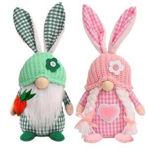 Easter faceless plush gnome dolls with bunny ears and plaid fabric details
