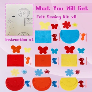 Detailed DIY felt sewing kit for beginners with 8 colorful sets and instructions