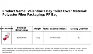 Detailed size specifications and weight info for Valentine's toilet seat cover set