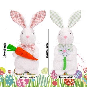 Standing Easter bunny plush dolls with carrot and flower for home holiday decoration