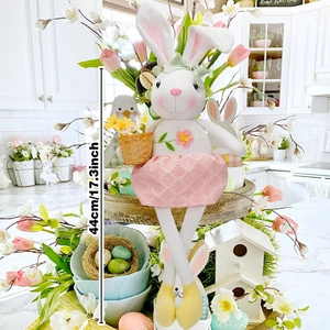 Peluche de conejo de Pascua con cesta de zanahorias, 44cm de alto, decoración festiva