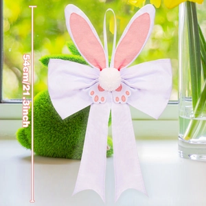 Purple Easter rabbit ear bow pendant with LED lights and plush detail, 54cm height