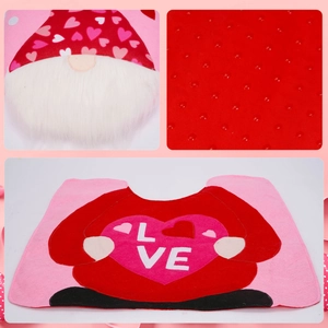 Detail of Valentine's gnome toilet mat featuring anti-slip backing and LOVE heart design