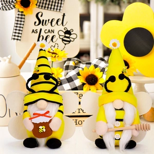 Handmade Bumble Bee Gnome Plush Sunflower Honey Jar Faceless Doll For Spring Tiered Tray Home Table Decoration Gift