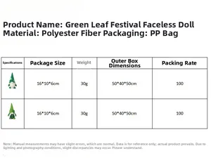 Size chart for St. Patrick's Day gnome ornament showing dimensions and materials