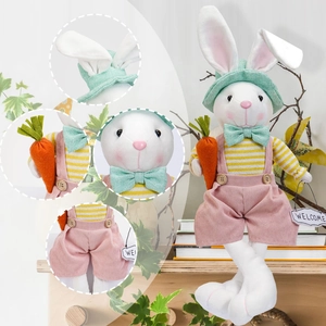 Détails du lapin de Pâques en peluche avec panneau Welcome, carotte et texture velours rose
