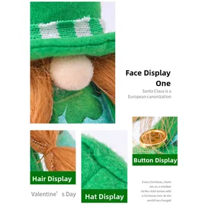 Detailaufnahme der Merkmale des St. Patrick's Day Gnoms inklusive Kleeblatt-Hut und Knöpfen