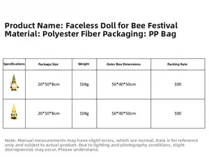 Size and weight specifications for the spring bee festival gnome plush ornament