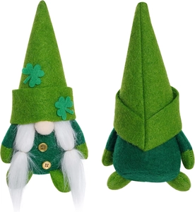 Close-up of St. Patrick's Day gnome featuring a green shamrock hat and white beard detail